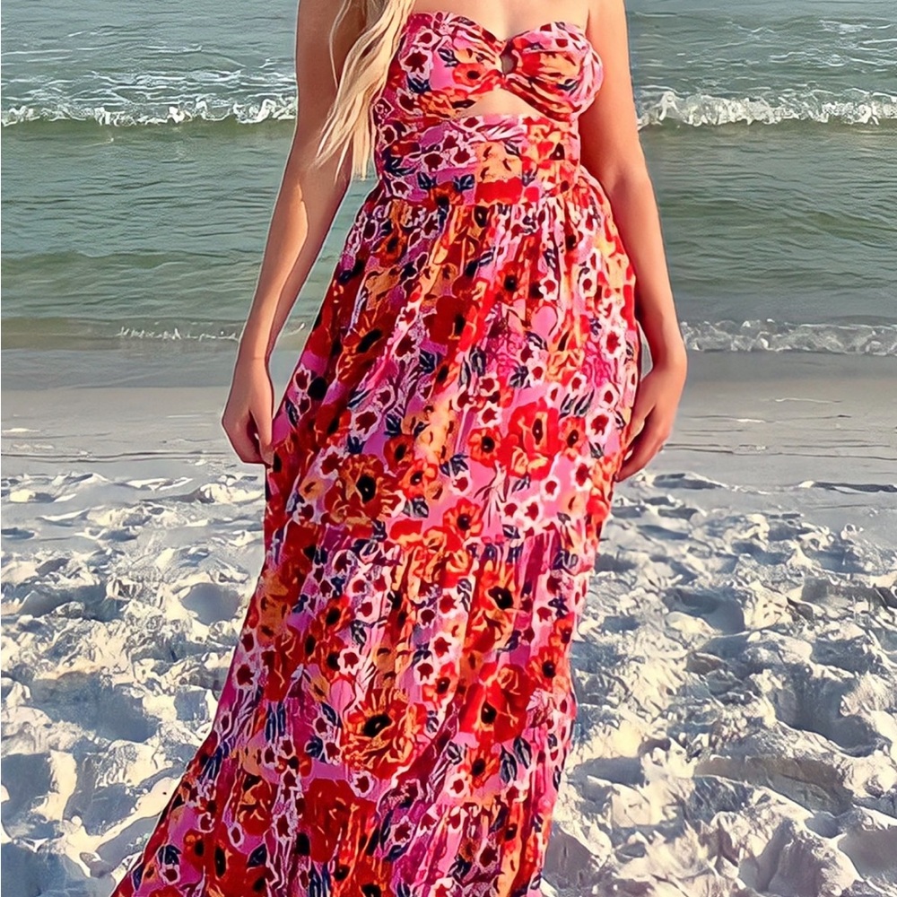 Buddy Love Pink and Red Floral Maxi Dress